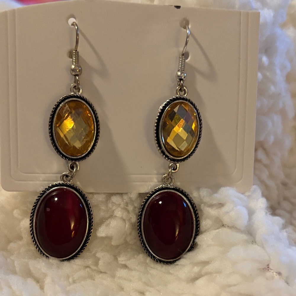 Elegant Gold and Red Dangle Earrings